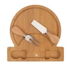 GENERICO - Tabla Quesos Bambú Media Luna Picoteo Cuchillo Integrado