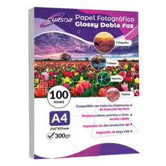 CURSOR - Papel Fotográfico Glossy Doble Faz A4 300gr 100Hojas