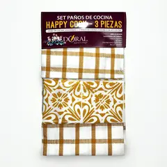 DORAL - Juego 3 Paños de Cocina Happy Cook Amarillo