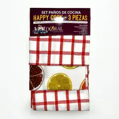 DORAL - Juego 3 Paños de Cocina Happy Cook Rojo