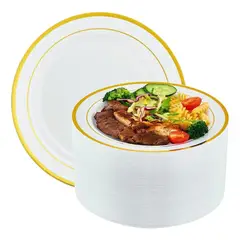 DEKANO - 20 Pcs Platos Desechables Elegantes Plástico Vajilla 25cm