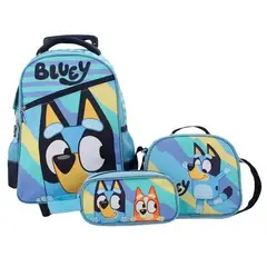 BLUEY - Set Mochila Escolar con ruedas + Lonchera + Estuche