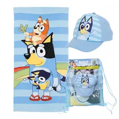 MASHINI - Toalla De Playa Infantil Con Bolso 70x140 + Jockey Bluey Familia