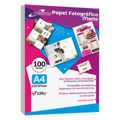 CURSOR - Papel Fotografico A4 Matte 128G 100 Hojas - Blanco