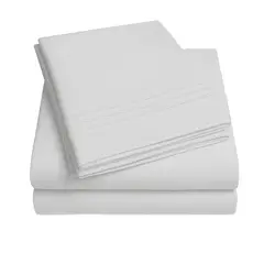 VINCENZI - Juego de Sábana Blanco 1800 hilos Ultra suave 1,5 plazas