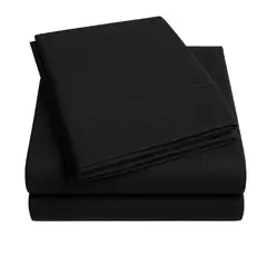 VINCENZI - Juego De Sábanas 1,5 Plazas Negro Ultra Suave