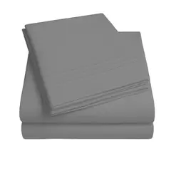 VINCENZI - Juego de Sábana Gris 1800 hilos Ultra suave 2 plazas