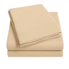 VINCENZI - Juego de Sábana Beige 1800 hilos Ultra suave 2 plazas