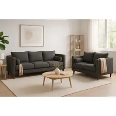 CASA WOW DECO - Sofá 3 y 2 Cuerpos Fager en Tela gris, Set para Living