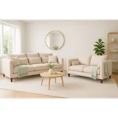 CASA WOW DECO - Sofá 3 y 2 Cuerpos Falk en Tela Beige, Set para Living