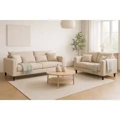 CASA WOW DECO - Sofá 3 y 2 Cuerpos Filipa en Tela Beige, Set para Living