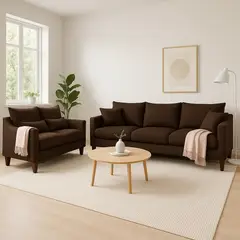CASA WOW DECO - Sofá 3 y 2 Cuerpos Fiore en Tela Cafe, Set para Living