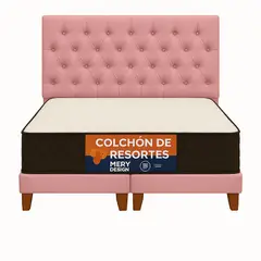GENERICO - Cama 2 Plazas Rosa Barbie Modelo Capitone + Colchon Mery Desing