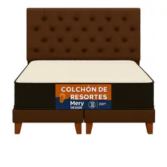 GENERICO - Cama 2 Plazas Cafe Oscuro Modelo Top Quality + Colchon Mery Desing