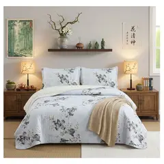 COMPRAPO - Cubrecama Quilt Juvenil Sherpa 2 Plazas Modelo Flores de Ceniza