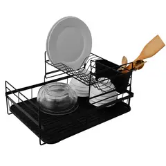 SUPERCENTER - Secaplatos Escurridor Aluminio Organizador Platos Dos Pisos Negro