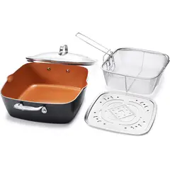 GENERICO - Olla De Cobre Multiuso Antiadherente Cesta Freír Cerámica con Accesorios