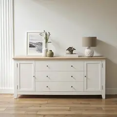 GENERICO - Buffet de madera Gael 180x55x80 color Blanco cubierta Natural