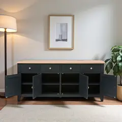 GENERICO - Aparador Buffet de madera Rack XL 180x45x80 color Negro cubierta Natural