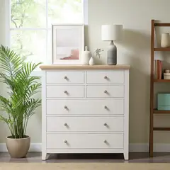 GENERICO - Cómoda de madera 7 cajones 100x50x115 color Blanco cubierta Natural
