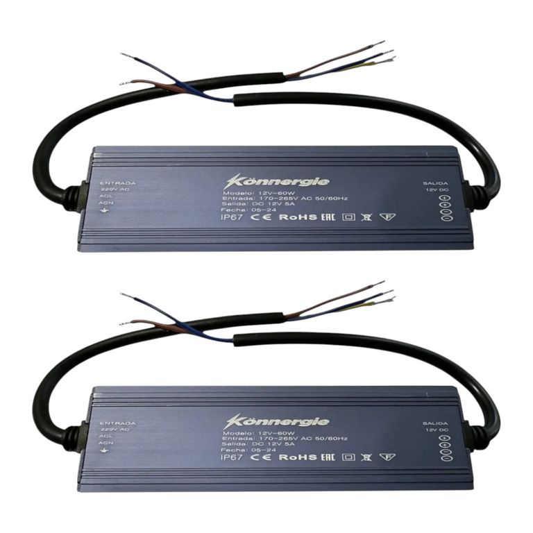 2 Fuentes de Poder 12V 5A 60W IP67 Hermética