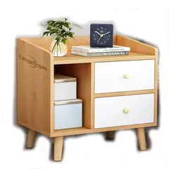 ESHOPANGIE - Velador 2 Cajones Mesa De Noche Retro 48x30x43 Cm