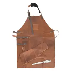 CITYSHOP - Set Parrillero Premium en Cuero Cognac con Mitón y Tenazas