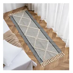 COMPRAPO - Bajada de Cama o Piecera Kelim Estilo Boho Crudo y Negro 180x60 Cm