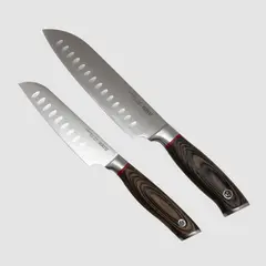 WAYU - Set 2 Cuchillos Santoku Ring Red - Gris