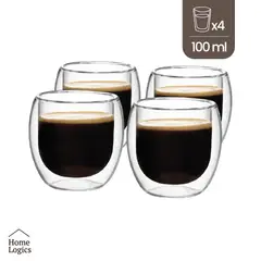 HOME LOGICS - Set 4 Vasos Double Wall Glass Classic 100 ml Kiosclub