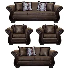 AMERICA DECORA - Living Con Resorte Estructural 9 Cuerpos 4+3+1+1 Finis Envejecido Café Oscuro