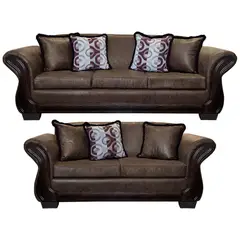 AMERICA DECORA - Living Con Resorte Estructural 7 Cuerpos 4+3 Finis Envejecido Café Oscuro