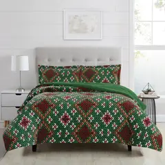 CHANTILLY - Plumón Flannel Sherpa Estampado 1.5 Plazas Verde