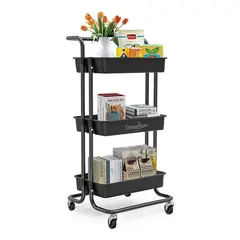 GENERICO - Carrito Organizador 3 Niveles Plástico Metal Negro