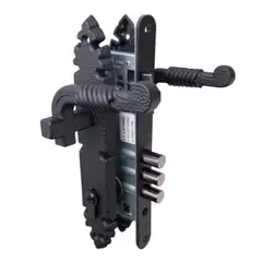 POLI - Cerradura embutida oficina/logia negro doble manilla rustica