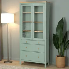GENERICO - Vitrina de madera Vintage 90x35x180 color verde con madera natural