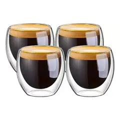 GENERICO - 4 Tazas Espresso Doble Pared Vidrio Borosilicato 250ml