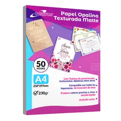 CURSOR - RESMA OPALINA TEXTURADA 230 MATTE A4 50 HOJAS DFAZ - Blanco
