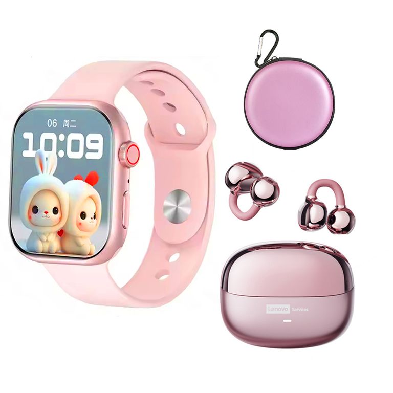 Audífonos LE06 Rosa Bluetooth y S10 P Reloj inteligente y Bag