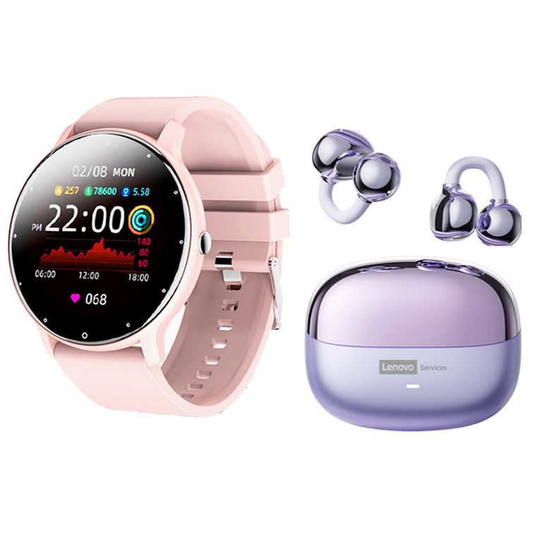 Audifonos LE06 Morado Bluetooth y Fit Pro reloj inteligente P