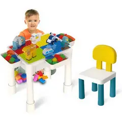 MOVI - MESA DE JUEGO CON SILLA Y 102 PIEZAS DE LEGO