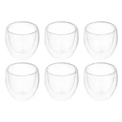 GENERICO - Pack de 6 Tazas de Vidrio Doble Pared 80ml