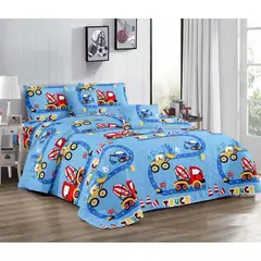 GENERICO - CUBRECAMA DE NIÑO VERANO CAMIONES AZUL DE 1.5 PLAZAS TF