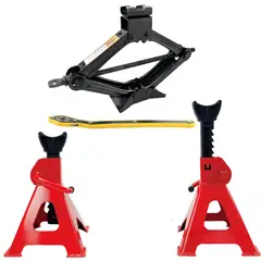 GENERICO - Gata Tijera 3 Toneladas + 2 Banquillos Caballete Mecanico