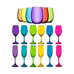 CRISTAR - Set 18 Vasos Copas Vidrio Full Color Celebraciones