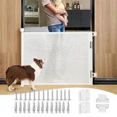 DEKANO - Reja Seguridad Escalera Puerta Ajustable Para Bebe Mascotas 150CM 86CM Blanco