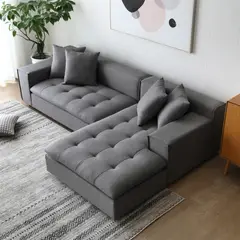 EPICADECO - SECCIONAL 3 CUERPOS FORMA DERECHO TELA GRIS GRAFITO