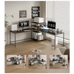 HOMER DESIGN - Escritorio 3 En 1 Convertible Multifuncional Con Estantería