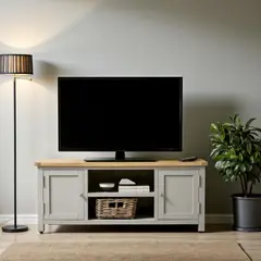 GENERICO - Rack de tv de madera 120x35x50 color Blanco cubierta Natural