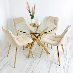 GENERICO - Juego de Comedor 4 sillas Redondo Dubai Dorado 100x100x75